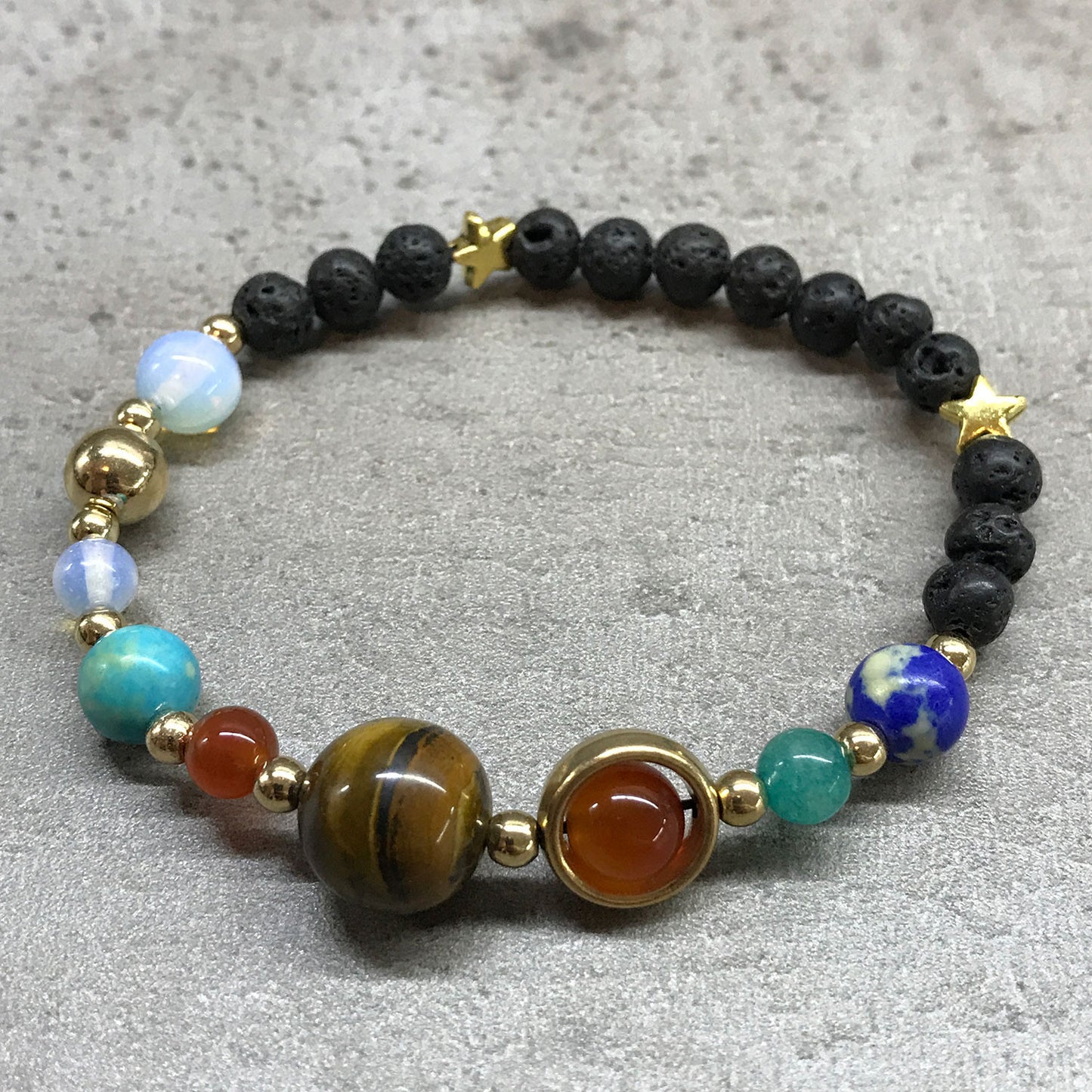 Lava Stone Bracelet - Solar System - Gold