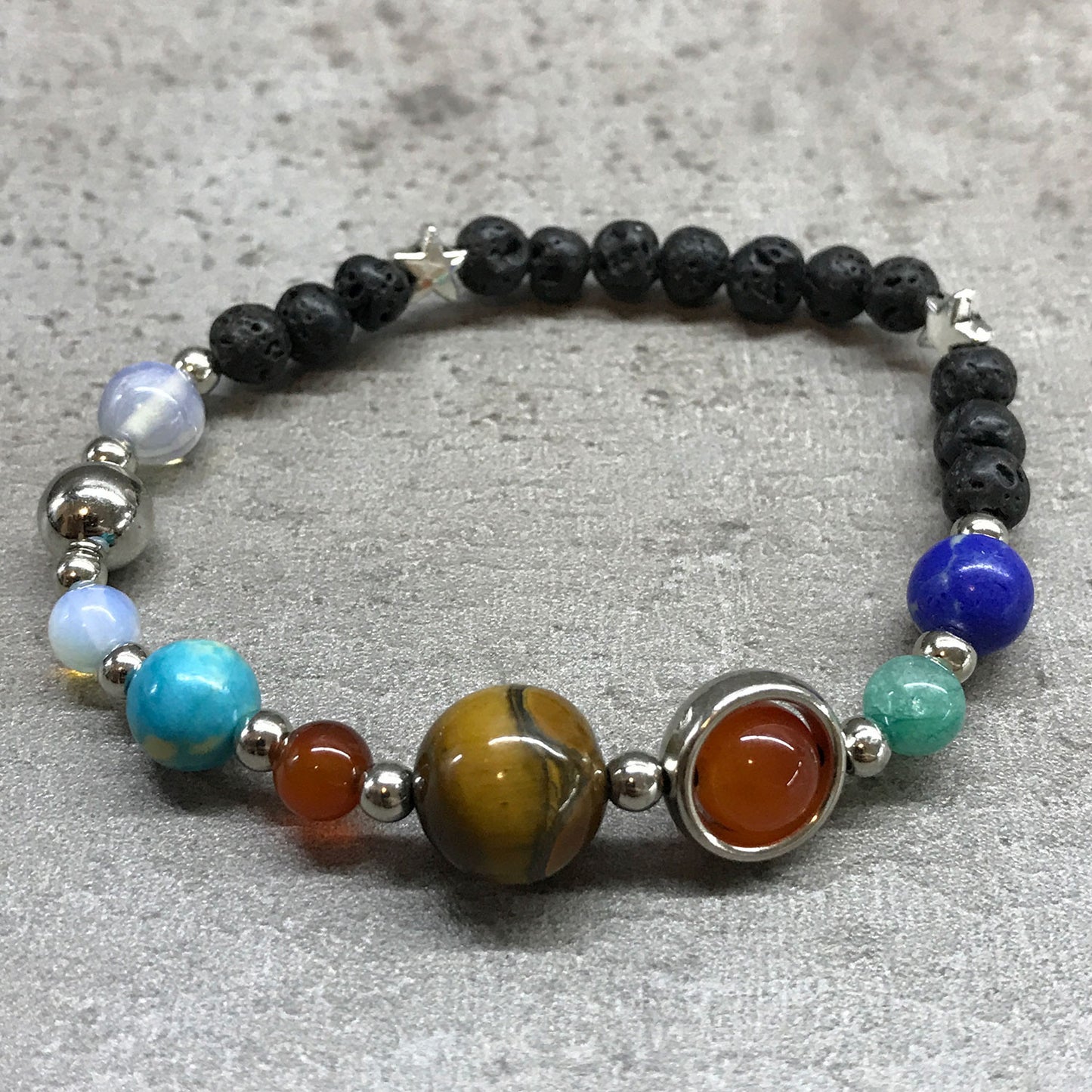 Lava Stone Bracelet - Solar System - Silver