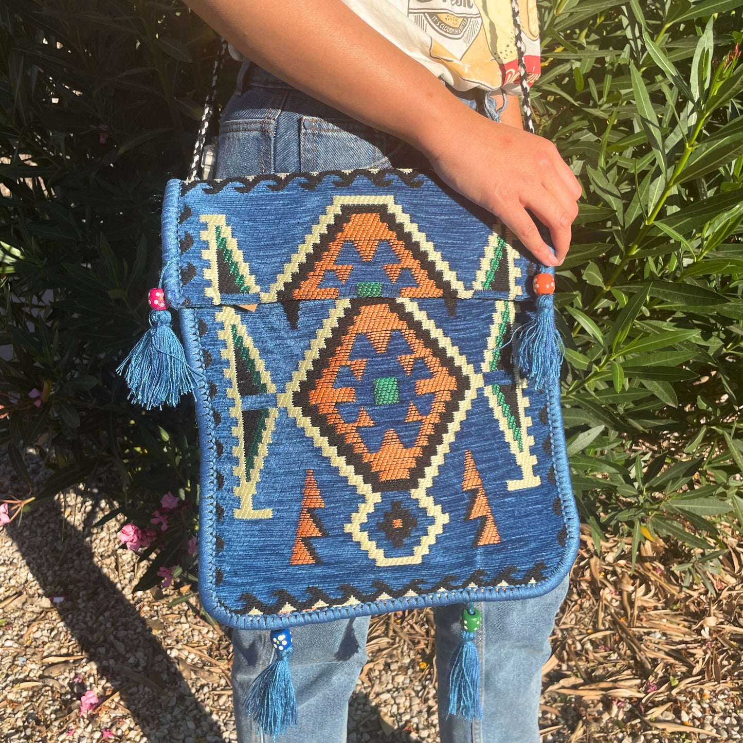 Cielo blue Kilim festival sling bag