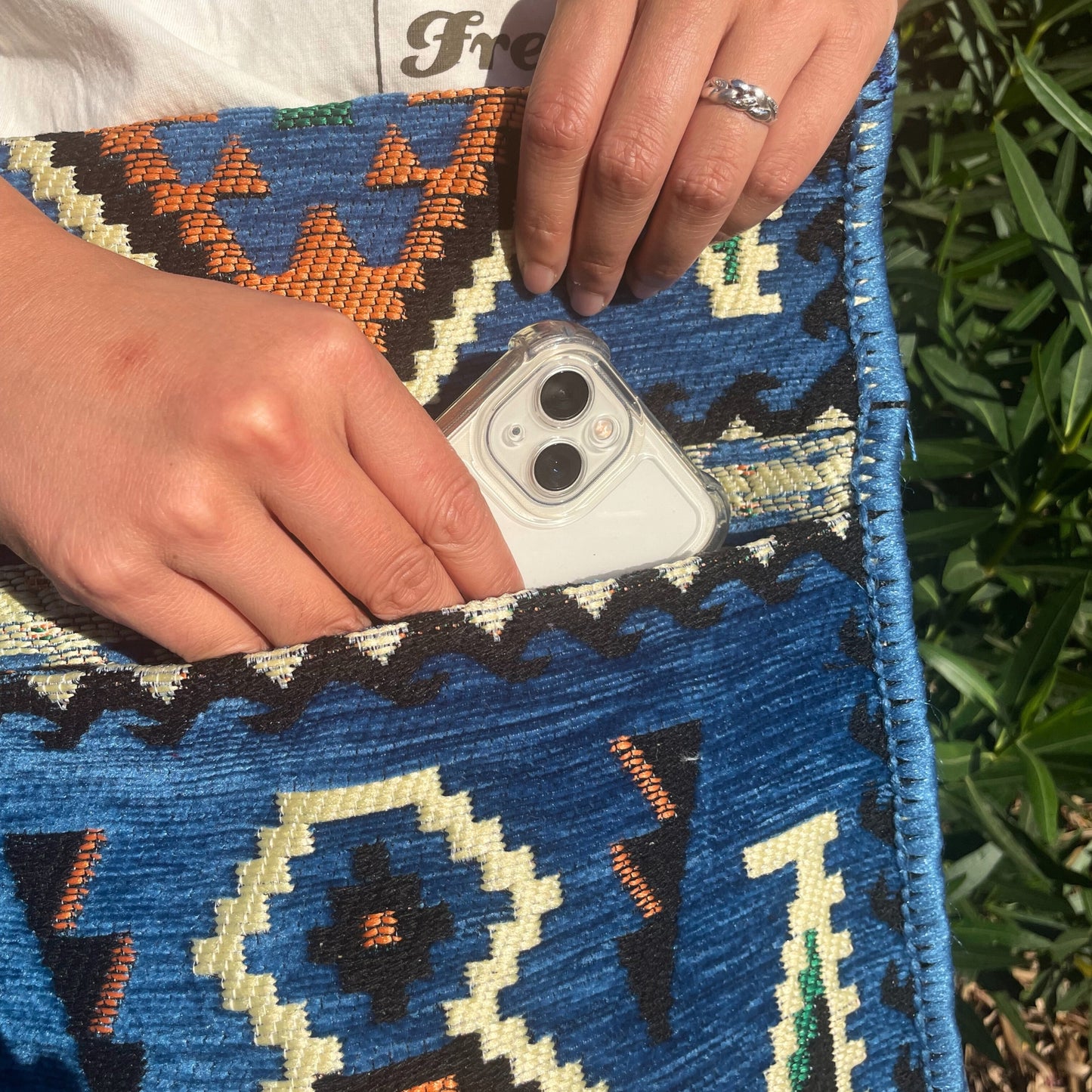 Cielo blue Kilim festival sling bag