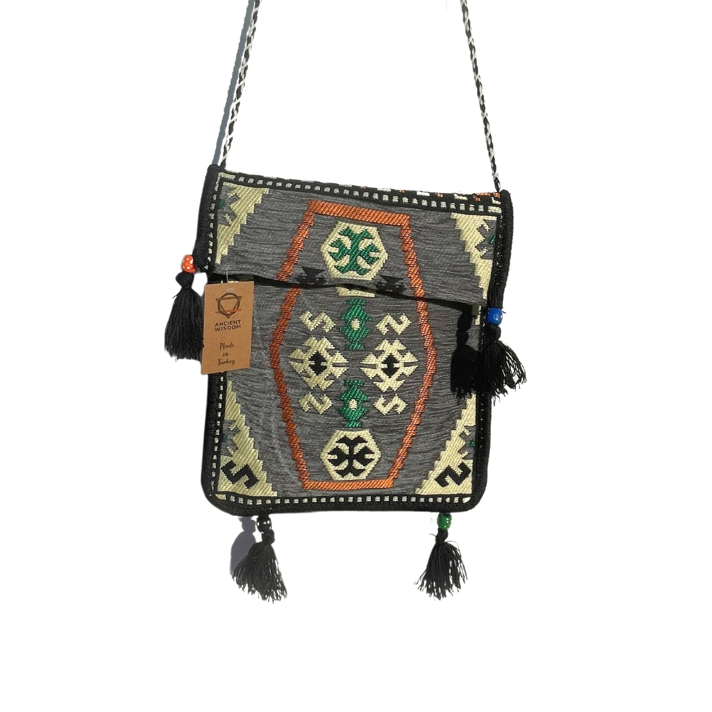 Pale gray Kilim festival sling bag