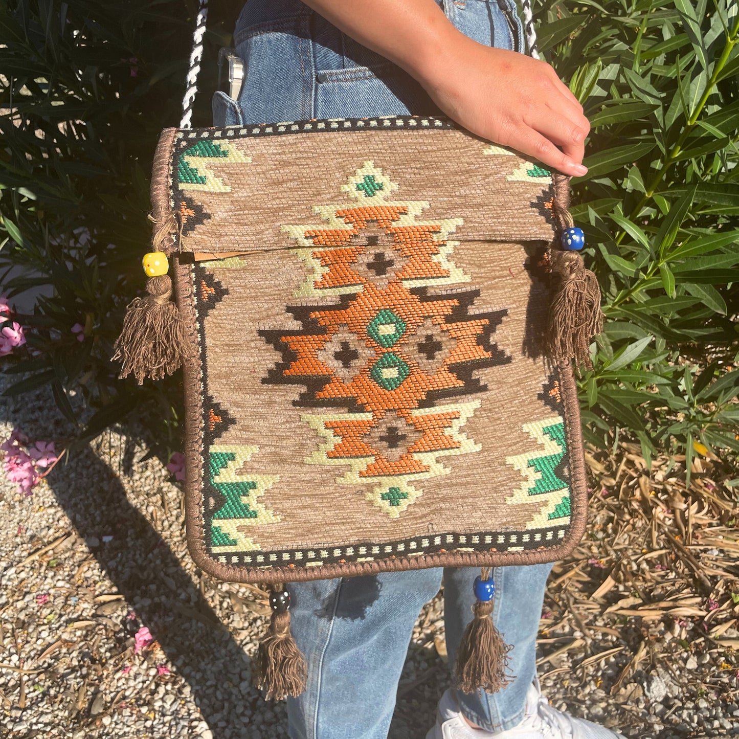 Kilim festival sling bag beige