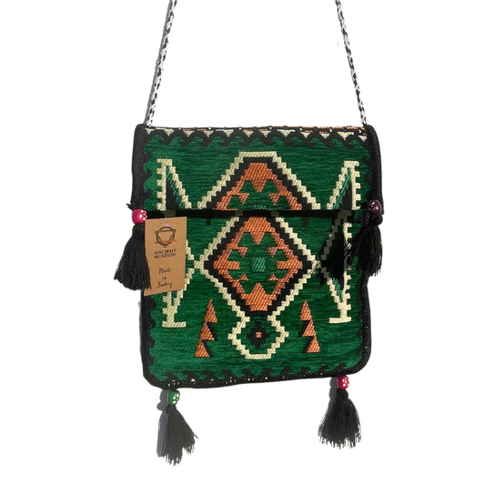 Sac bandoulière de fête Kilim vert émeraude