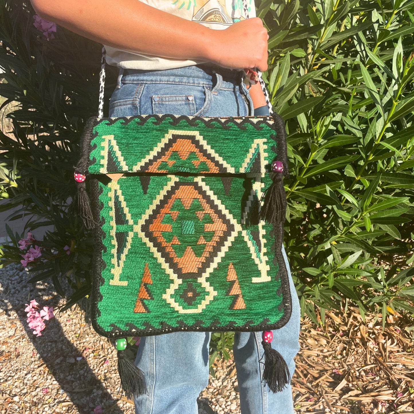 Sac bandoulière de fête Kilim vert émeraude