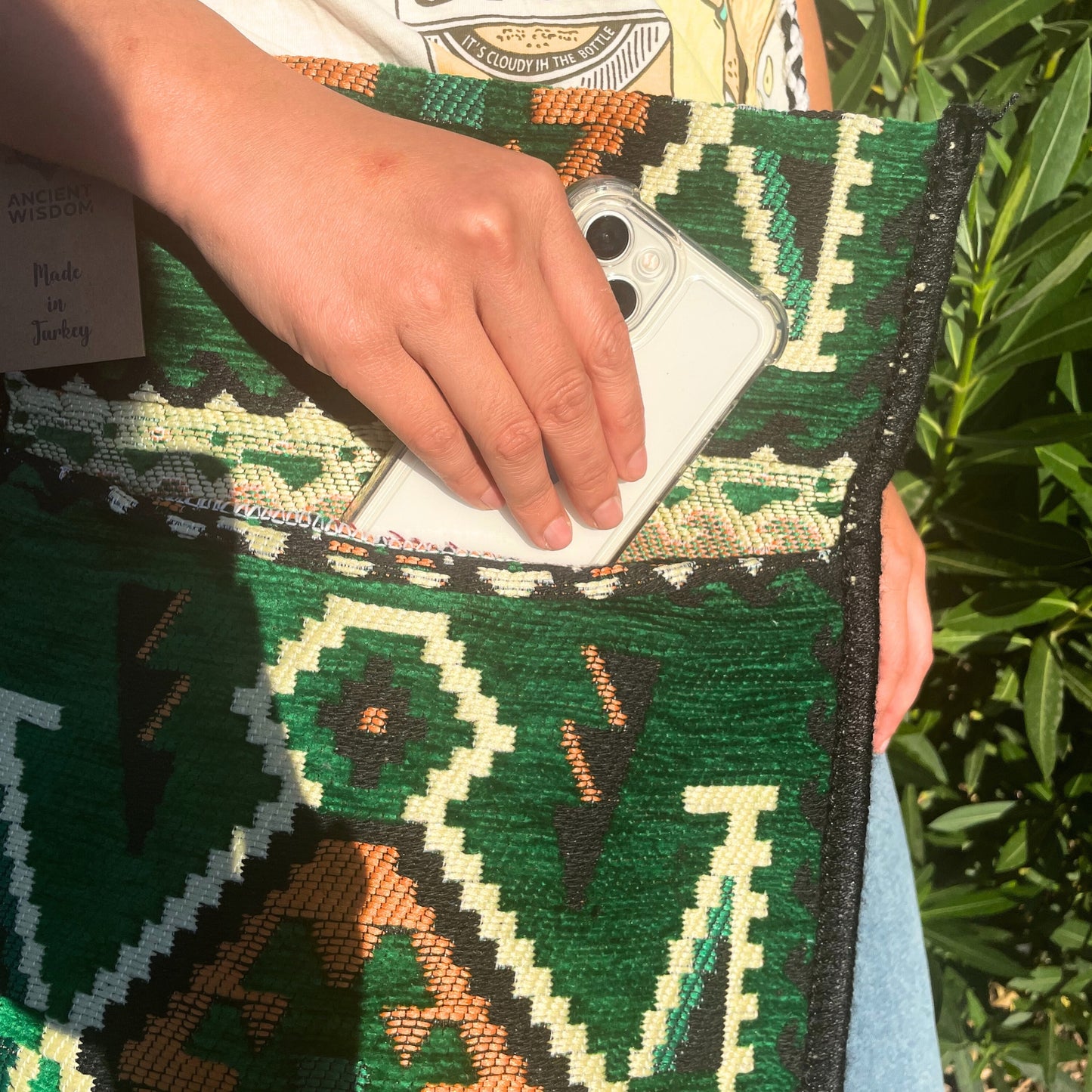 Emerald green Kilim party sling bag