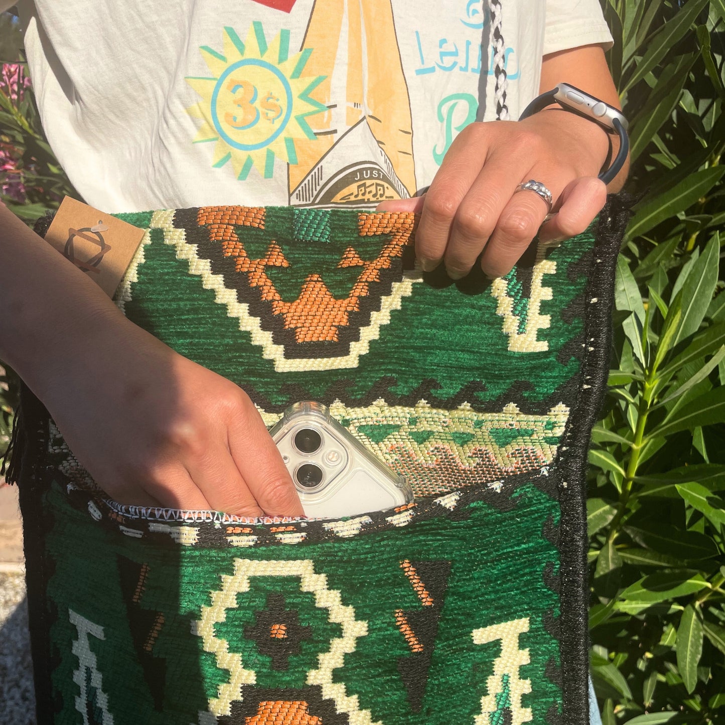 Emerald green Kilim party sling bag