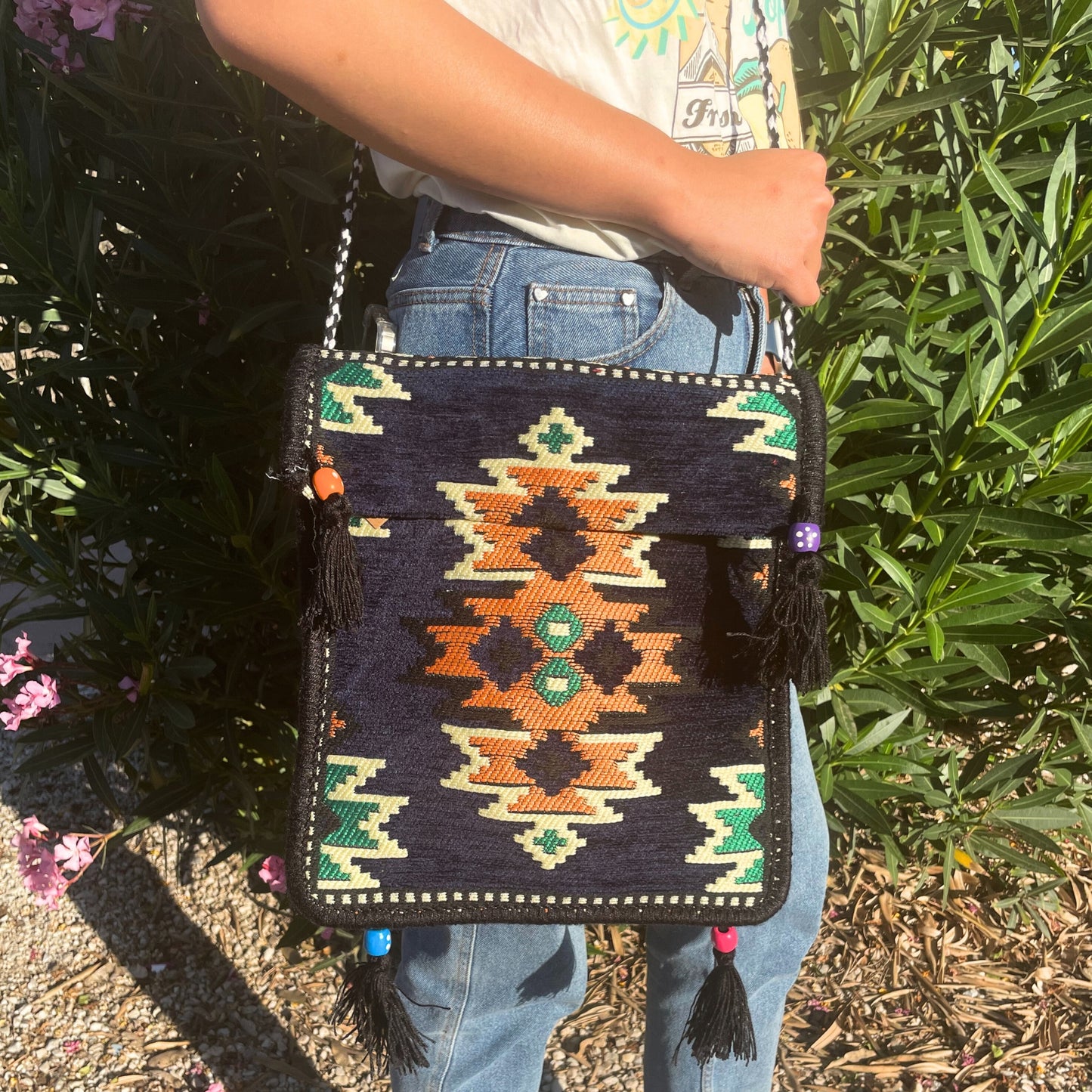 Dark navy blue Kilim festival sling bag