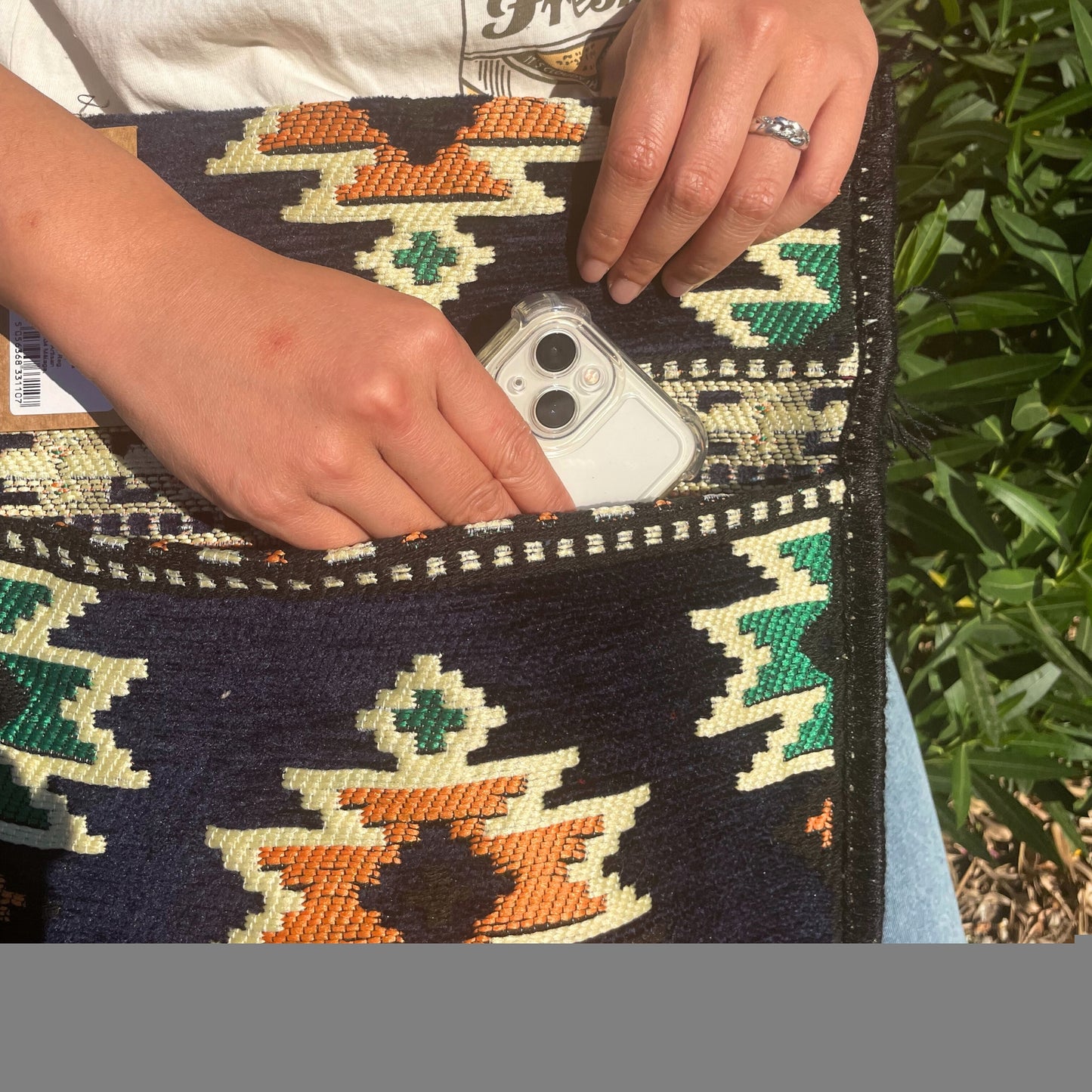 Bolso bandolera de festival Kilim azul marino oscuro