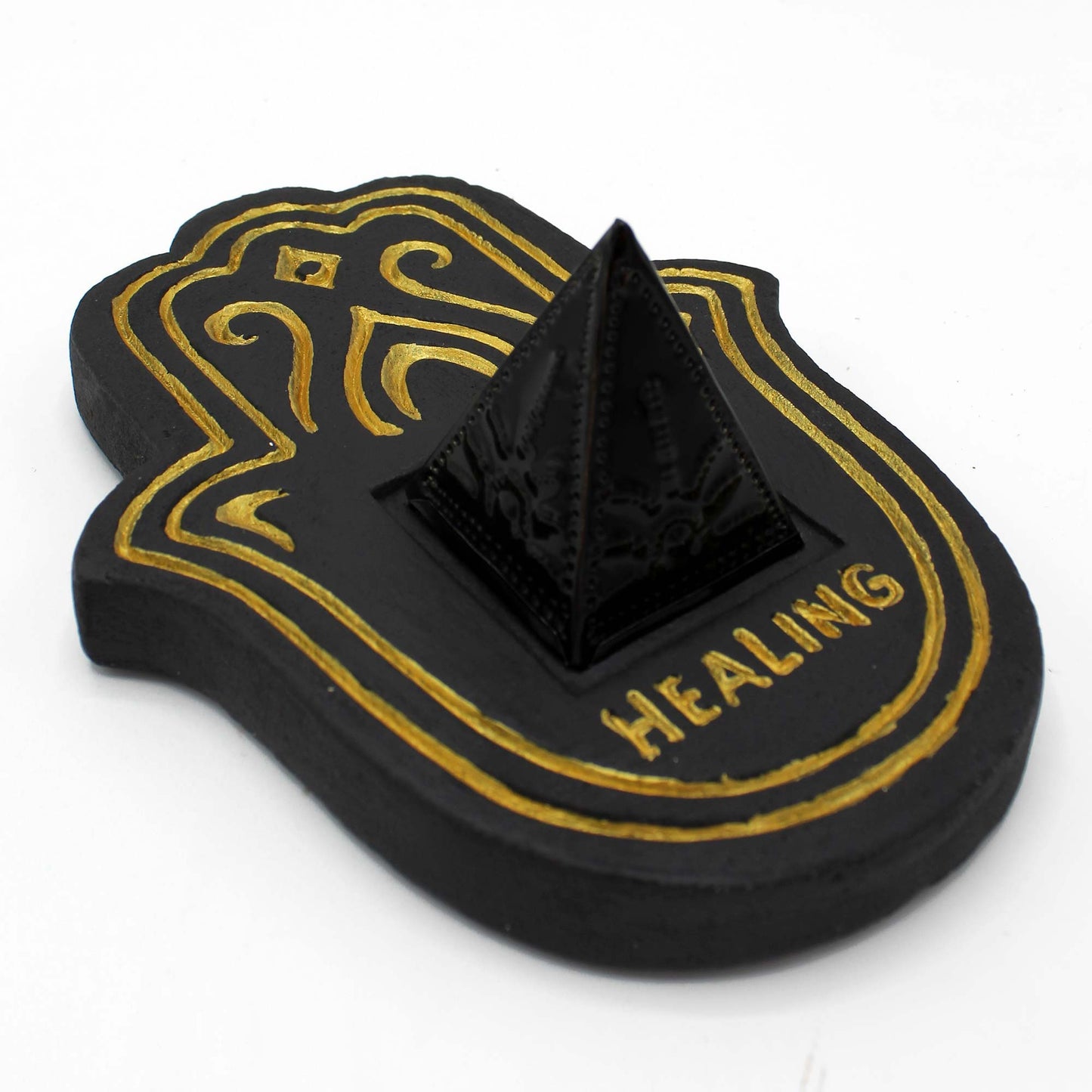 Healing incense plate - Black and golden lava stone