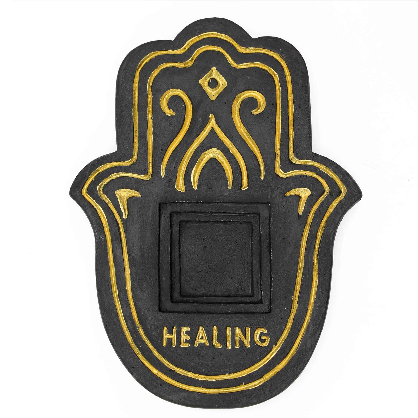 Healing incense plate - Black and golden lava stone