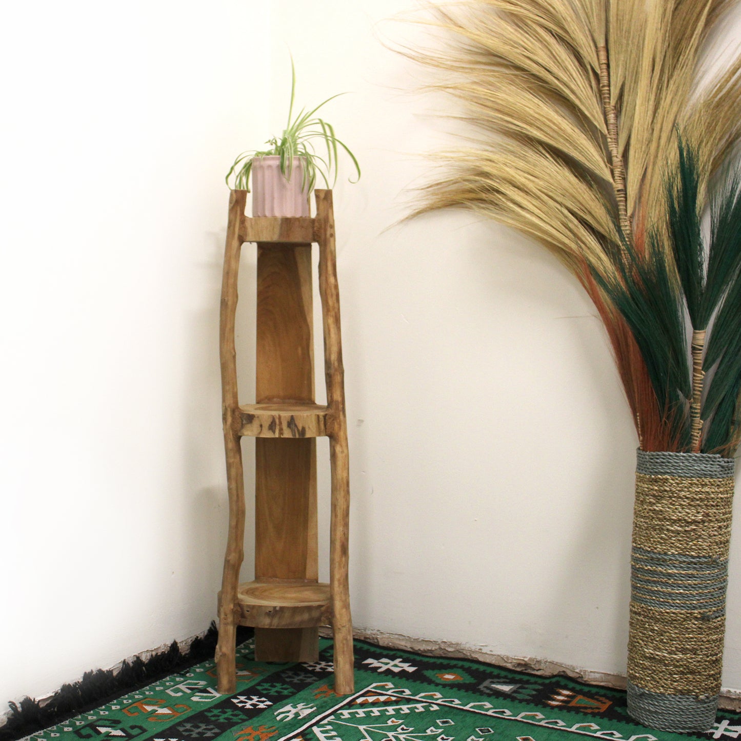 Corner furniture with 3 shelves in natural teak - 90cm high