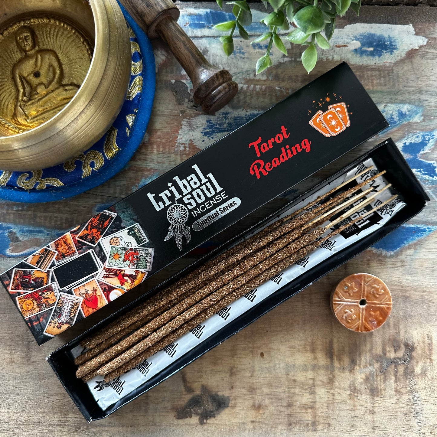 Spiritual incense sticks with tribal soul and ceramic holder - Tarot Reading