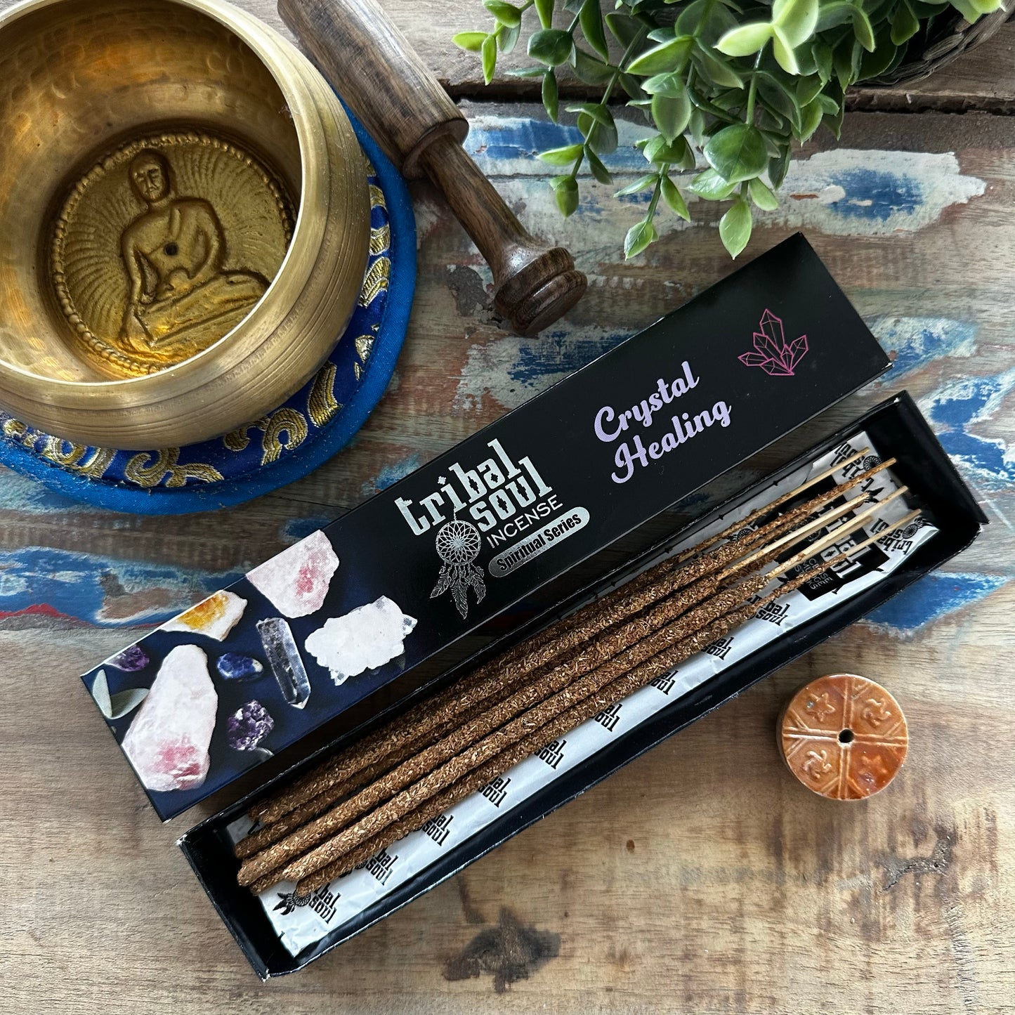 Spiritual incense sticks with tribal soul and ceramic holder - Crystal healing