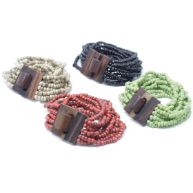 Bracelet multi-perles avec fil de bois - Assortiment de couleurs