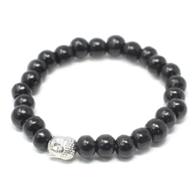 Cuentas de madera oscura y brazalete Buddah