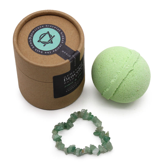 Bath bomb with green aventurine gem bracelet