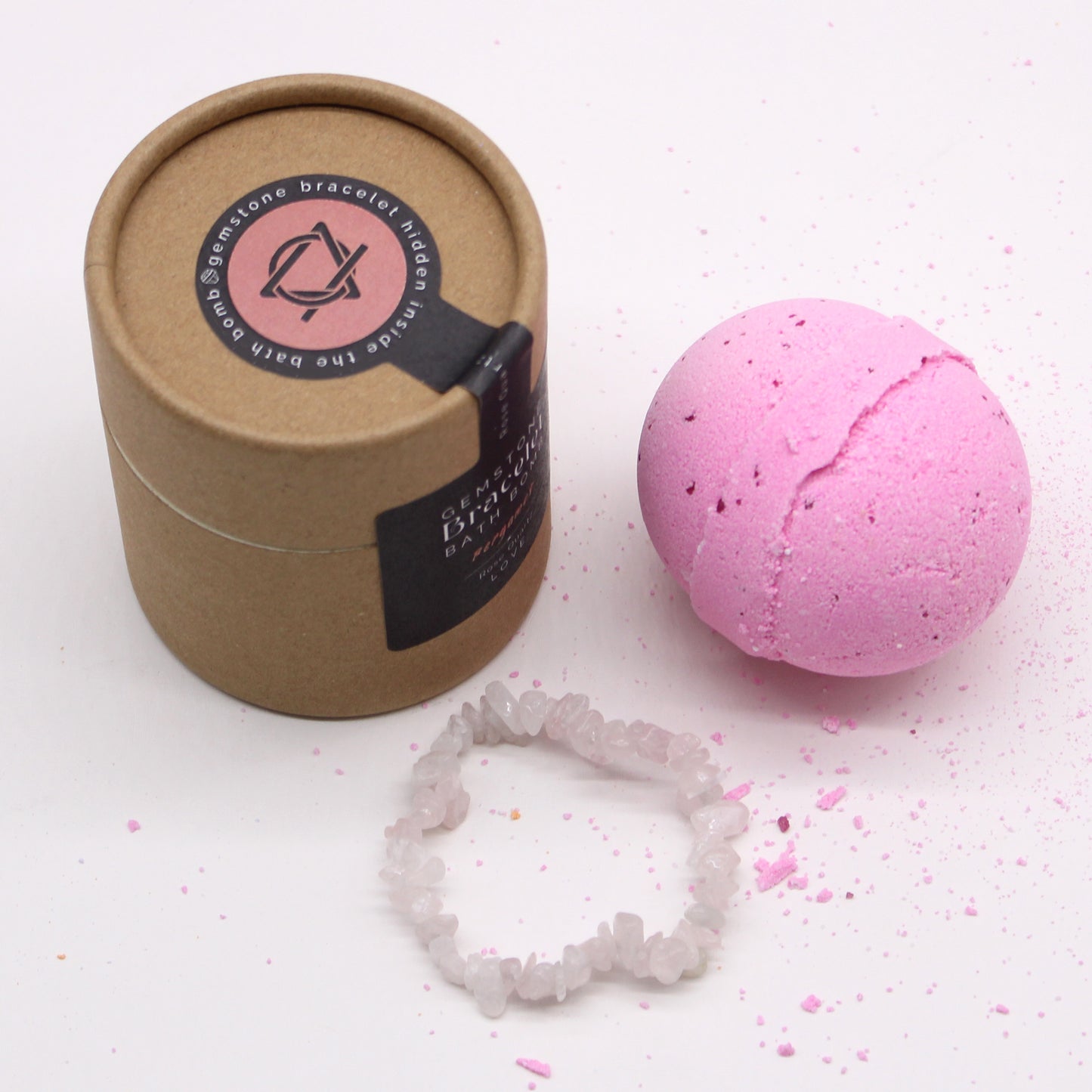 Bath bomb with pink quartz gem bracelet