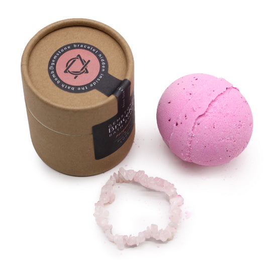 Bath bomb with pink quartz gem bracelet