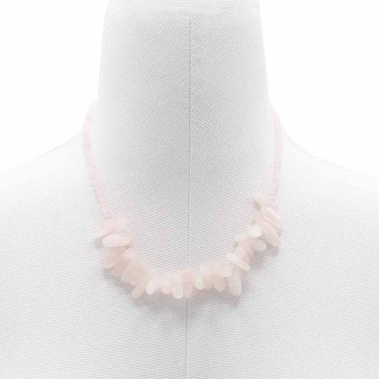 Collier de pierres précieuses longues - Cuarzo rose