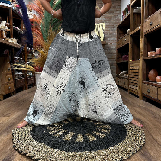 Pantalon de yoga et de festival - Aladdin Himalayan Print en gris