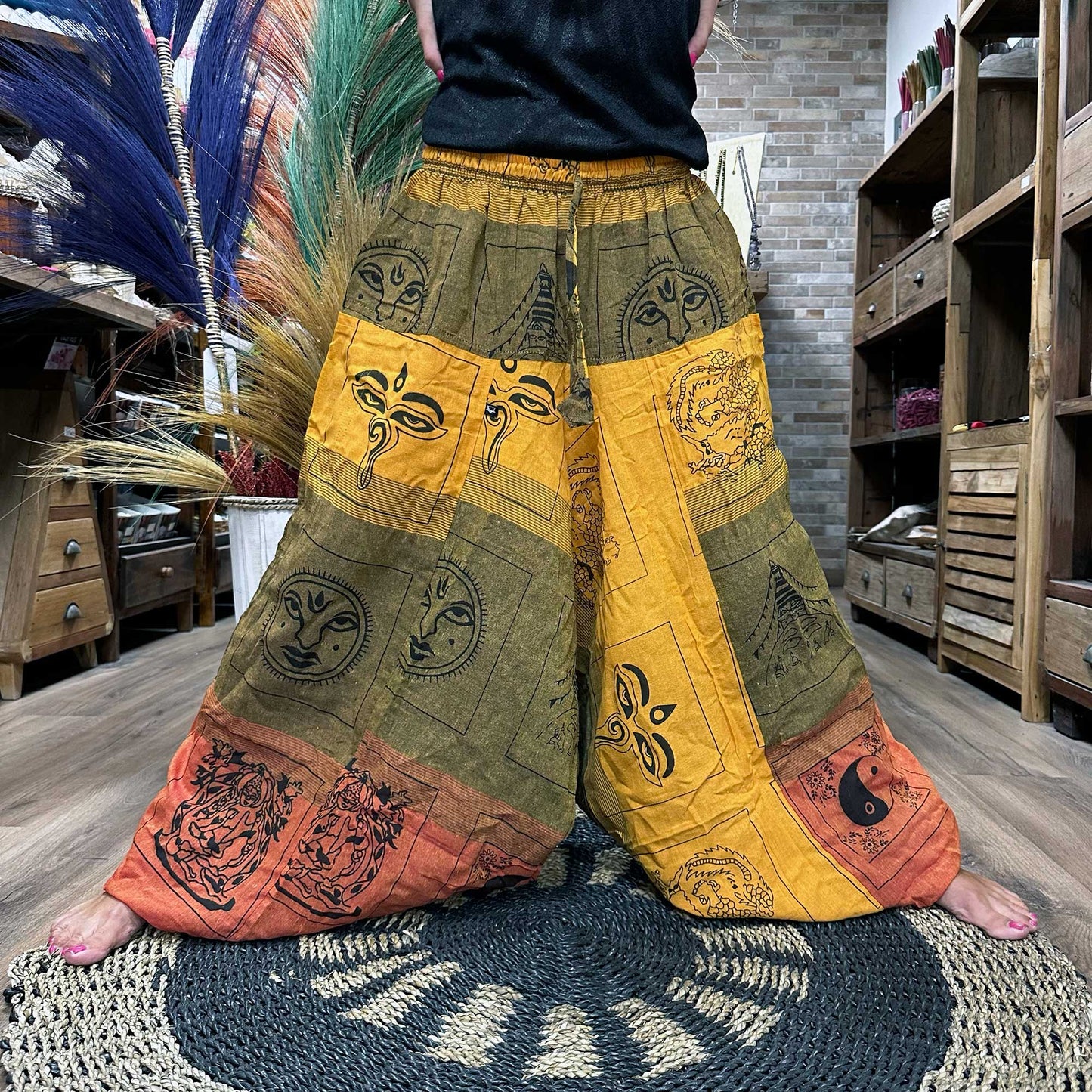 Pantalon de yoga et de festival - Aladdin Himalayan Print en orange