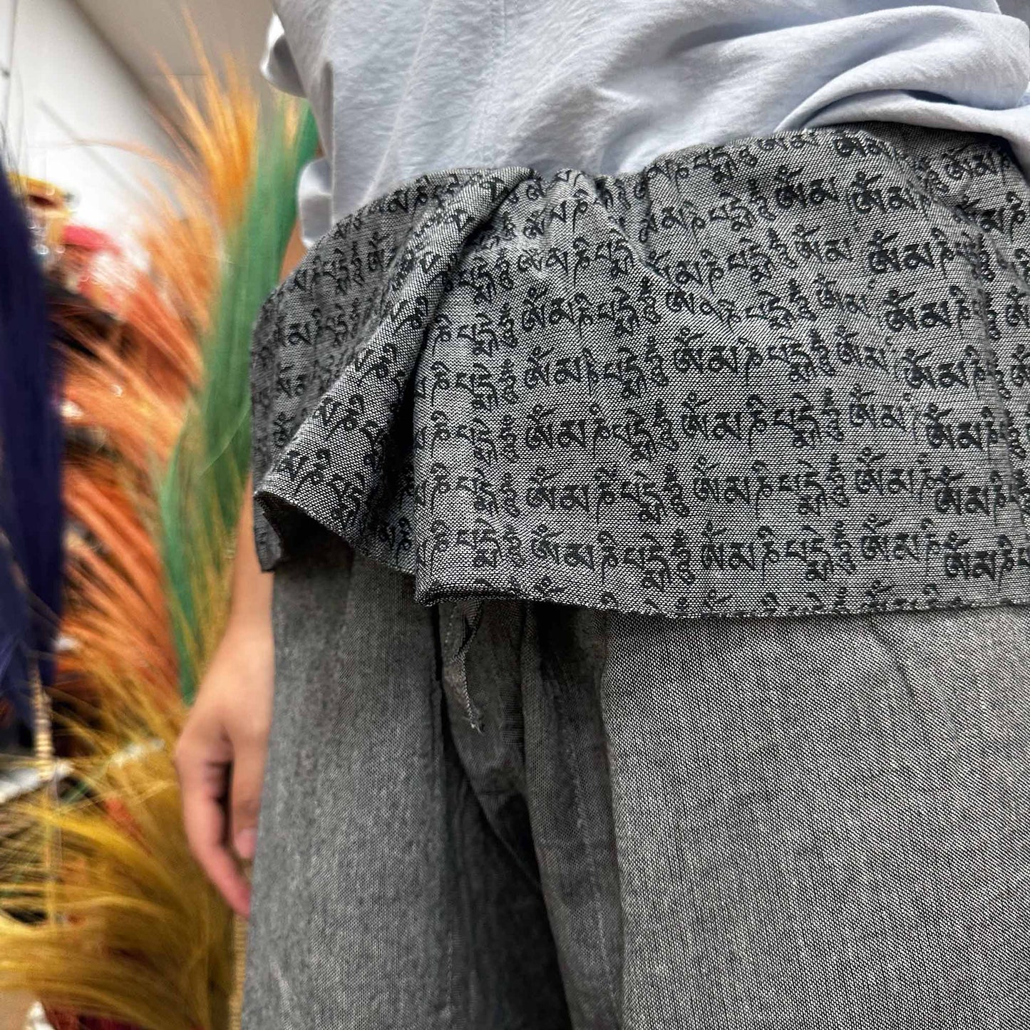 Yoga and festival pants - Thai fisherman mandala mantra in gray