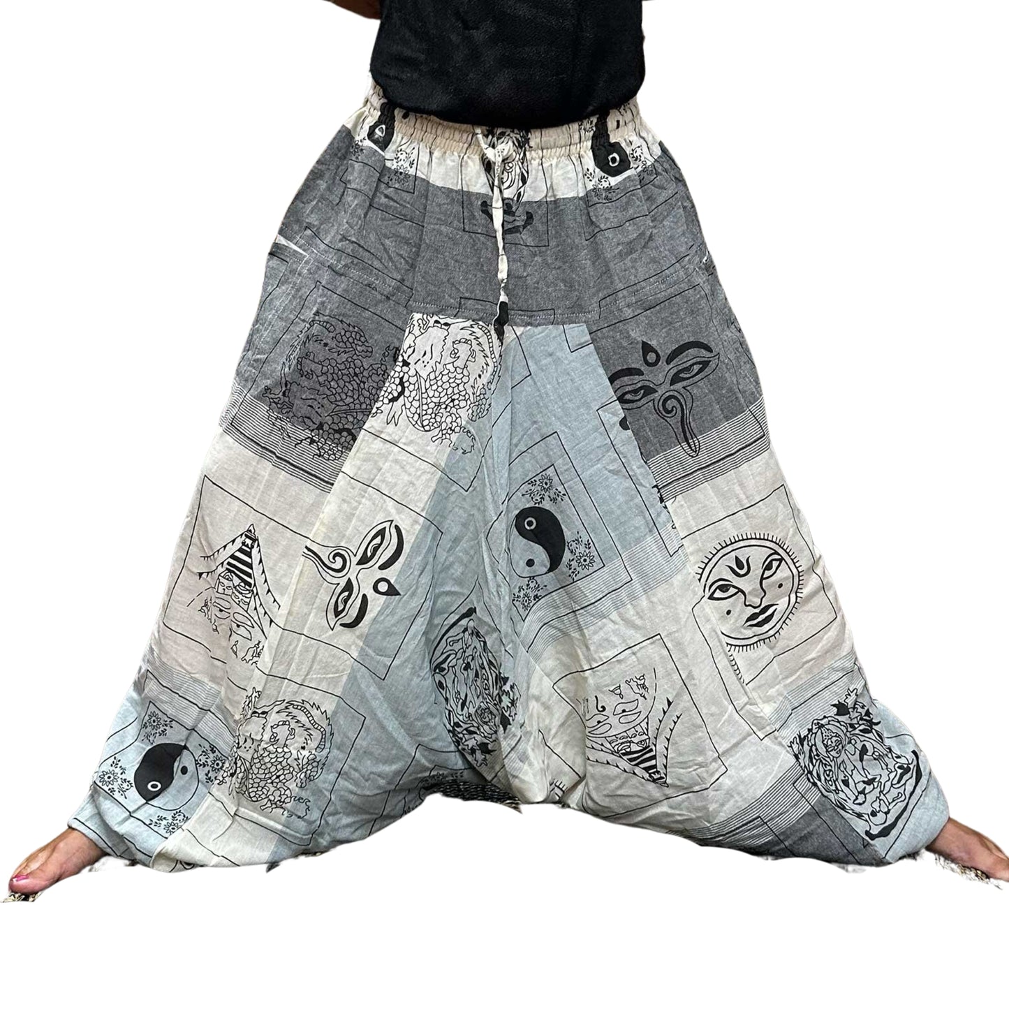 Pantalon de yoga et de festival - Aladdin Himalayan Print en gris