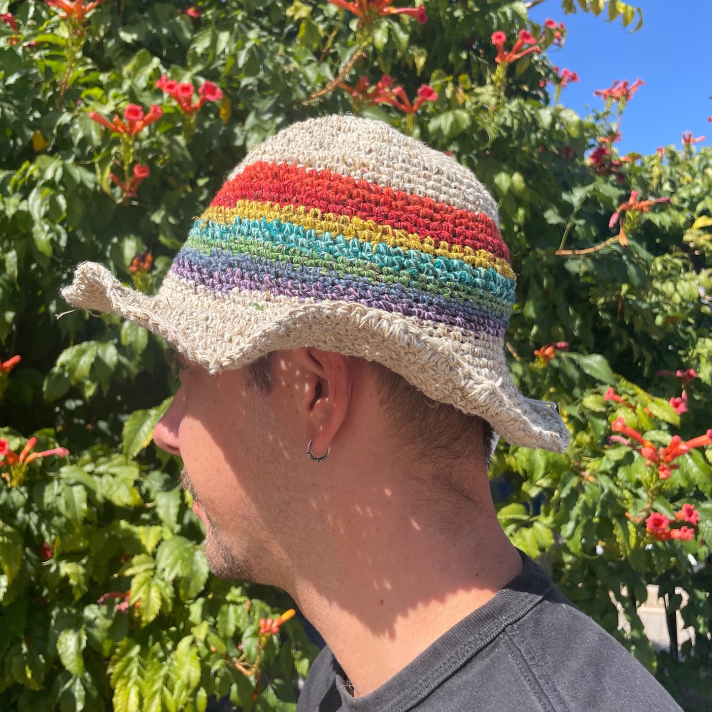 Handwoven boho cotton and cotton festival sombrero - Arco Iris