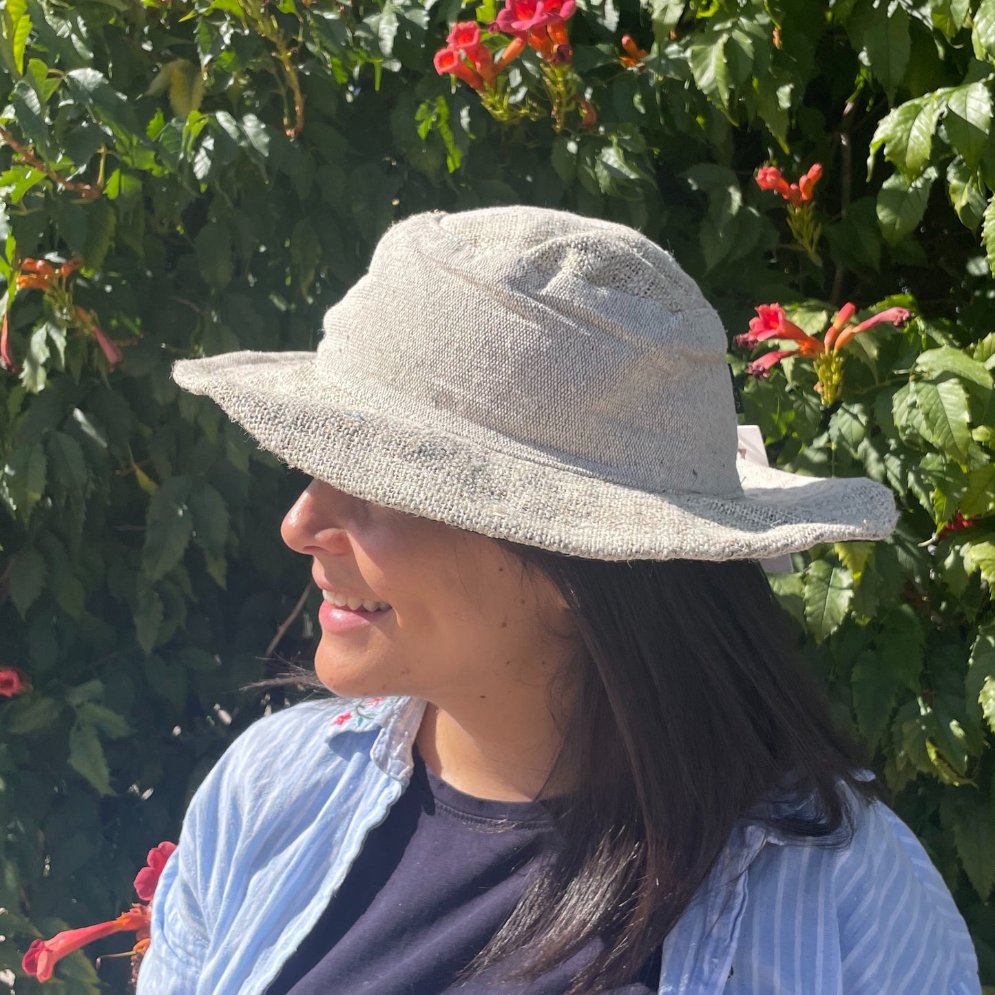 Boho festival sombrero made of cotton and cotton with patches and hoops - Natural