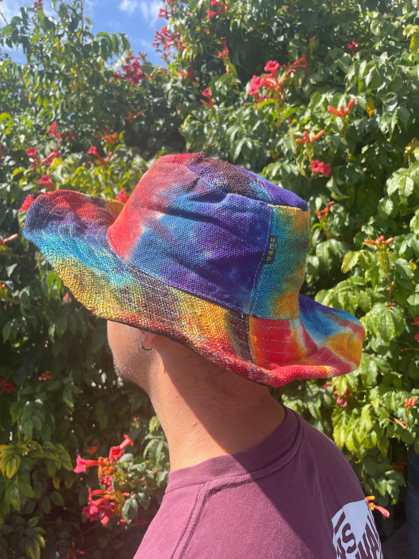 Boho festival sombrero made of cotton and cotton with patches and hoops - Tiedye