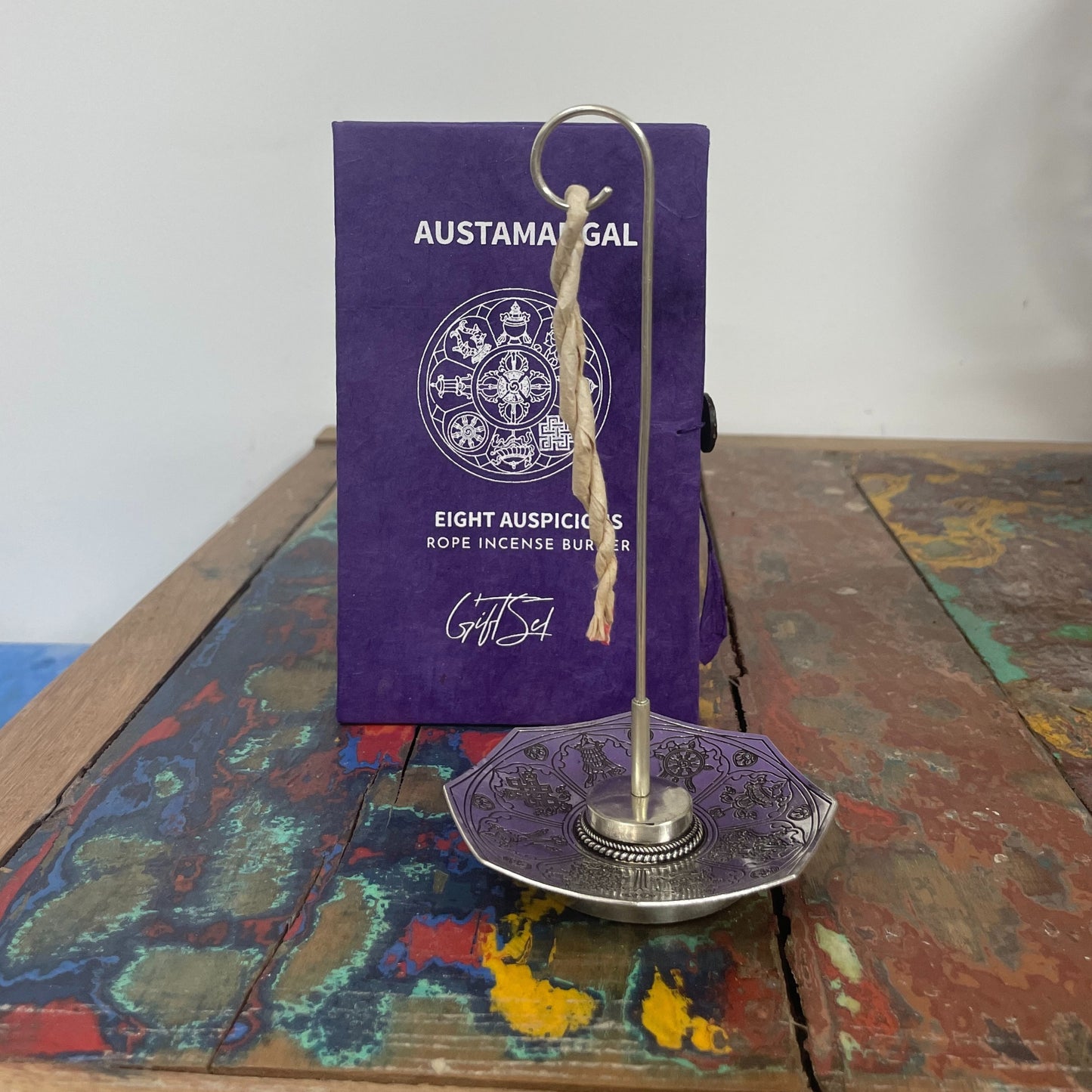 Leather Incense Set and Plated Incense Holder - Astamangal