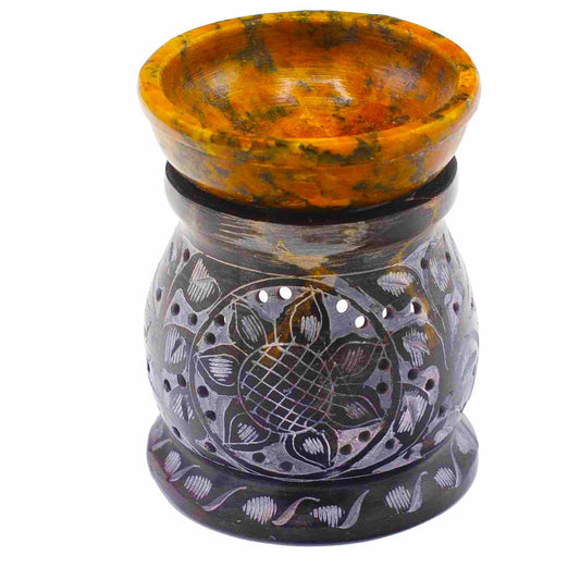 Soatite oil burner 10 cm - Mandala flower - Black and yellow