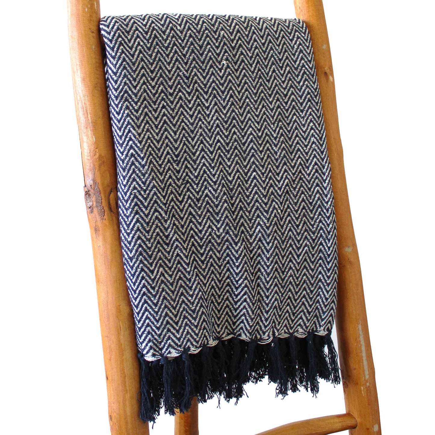 Boho Comfort Blankets - 140x200cm - Navy blue Zigzag