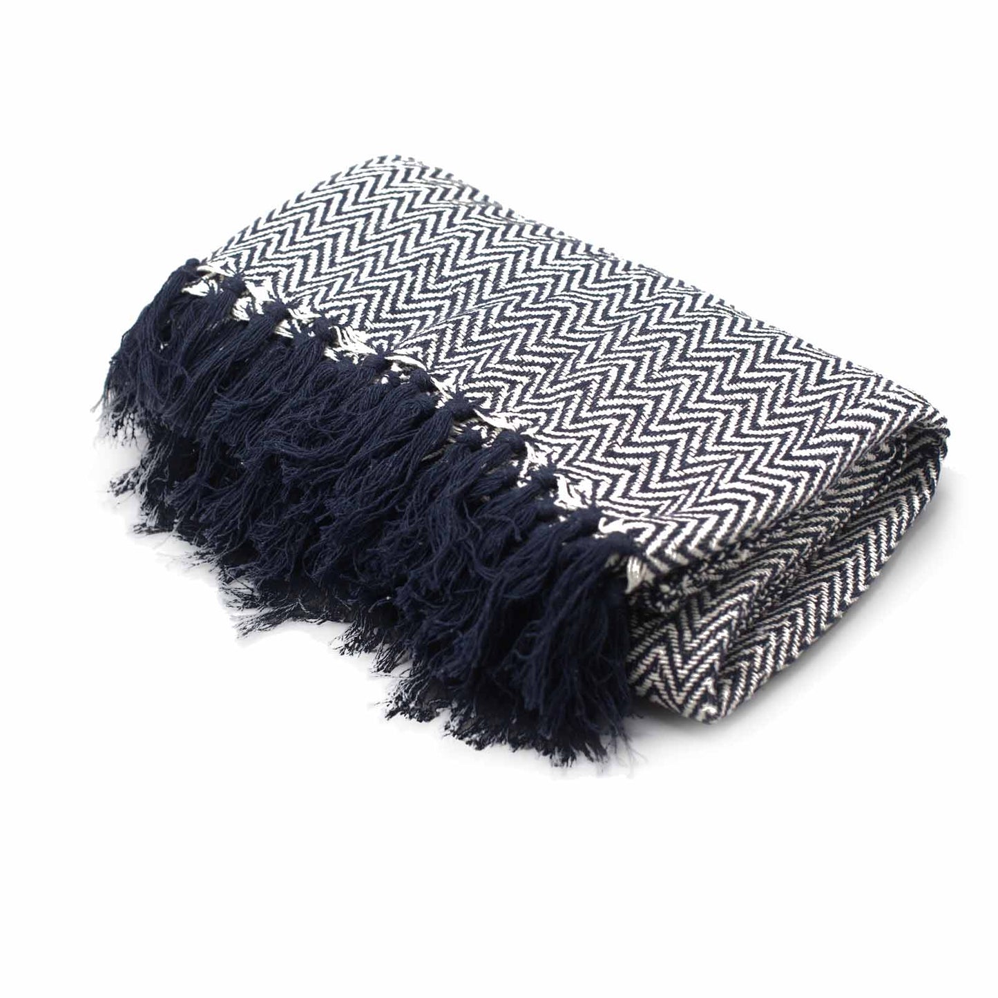 Boho Comfort Blankets - 140x200cm - Navy blue Zigzag