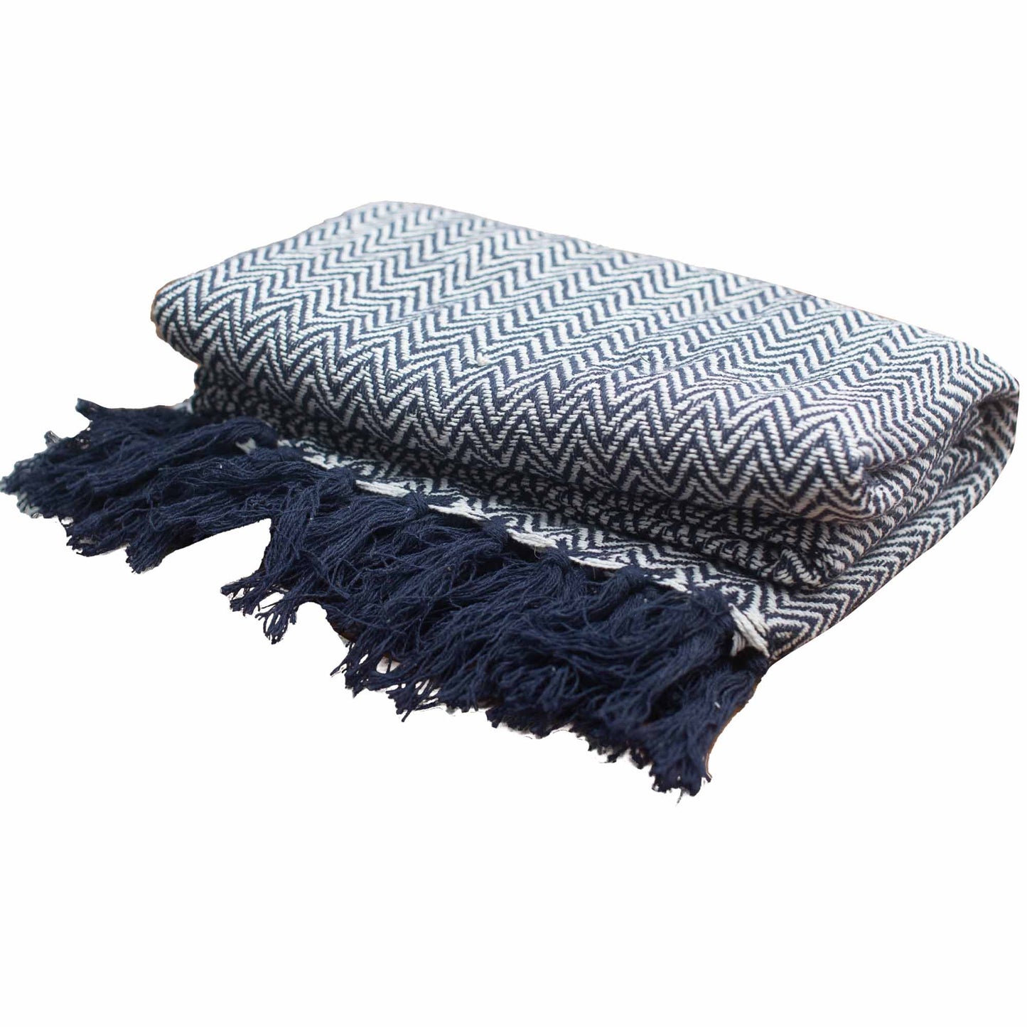 Boho Comfort Blankets - 140x200cm - Navy blue Zigzag