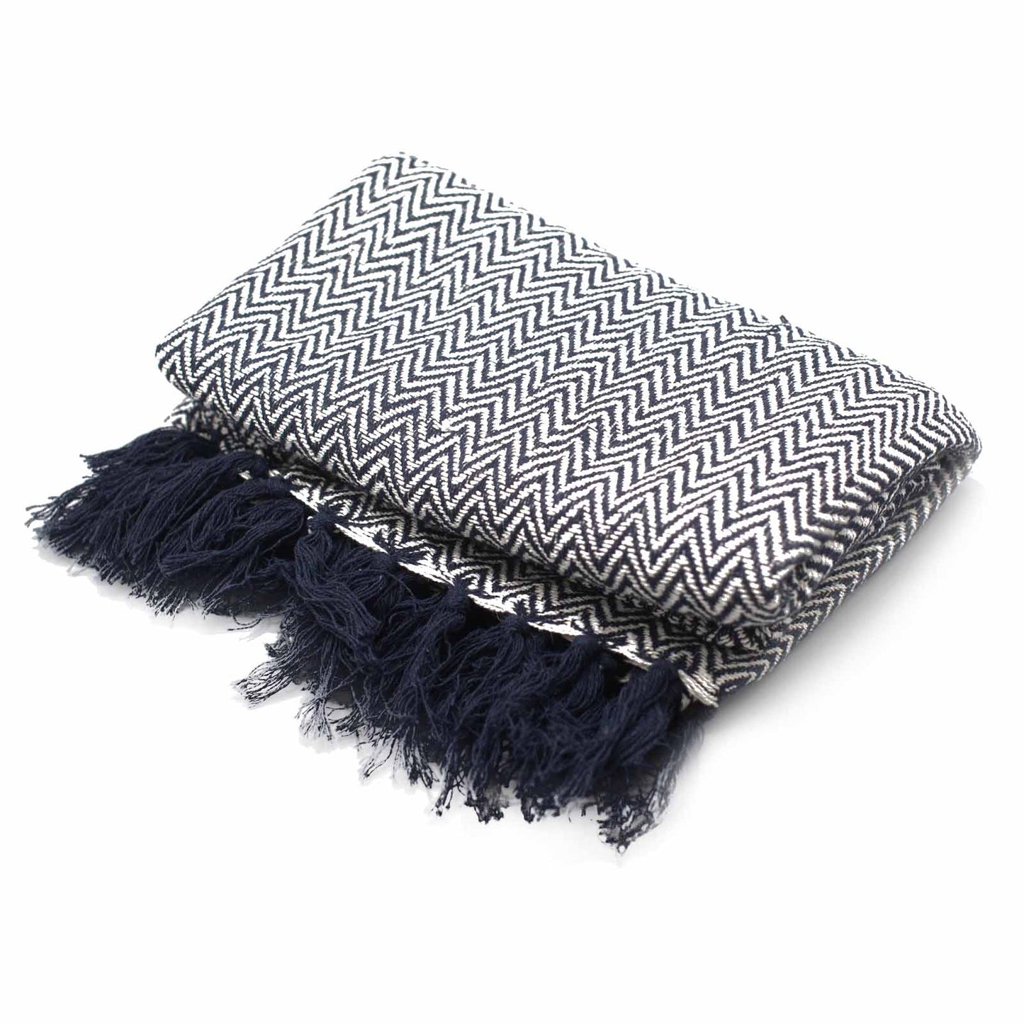 Boho Comfort Blankets - 140x200cm - Navy blue Zigzag