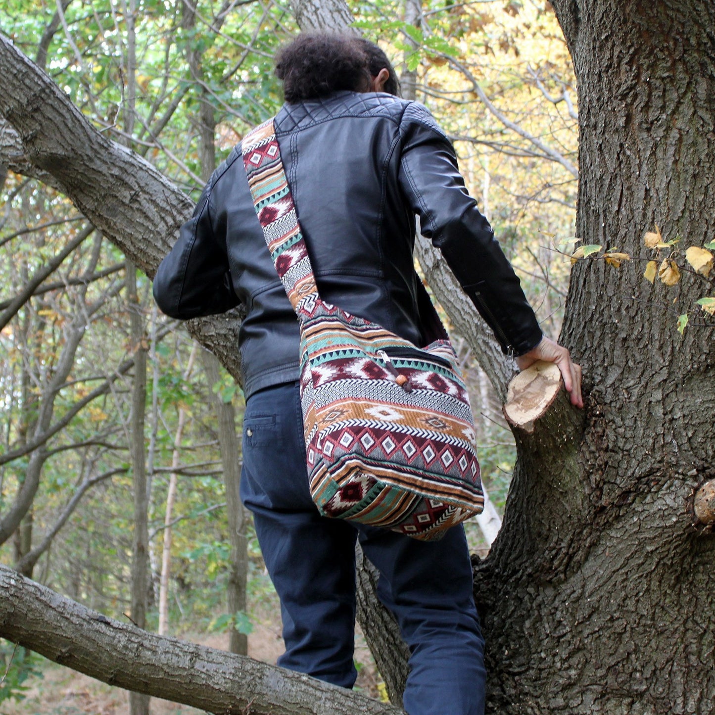 Jacquard fabric - Small backpack. Chocolate